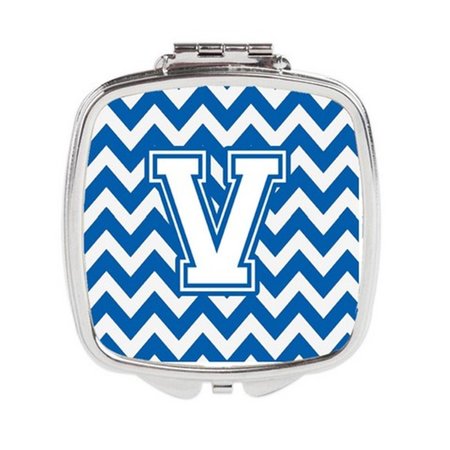 CAROLINES TREASURES Letter V Chevron Blue and White Compact Mirror, 3 x 0.3 x 2.75 in. CJ1045-VSCM